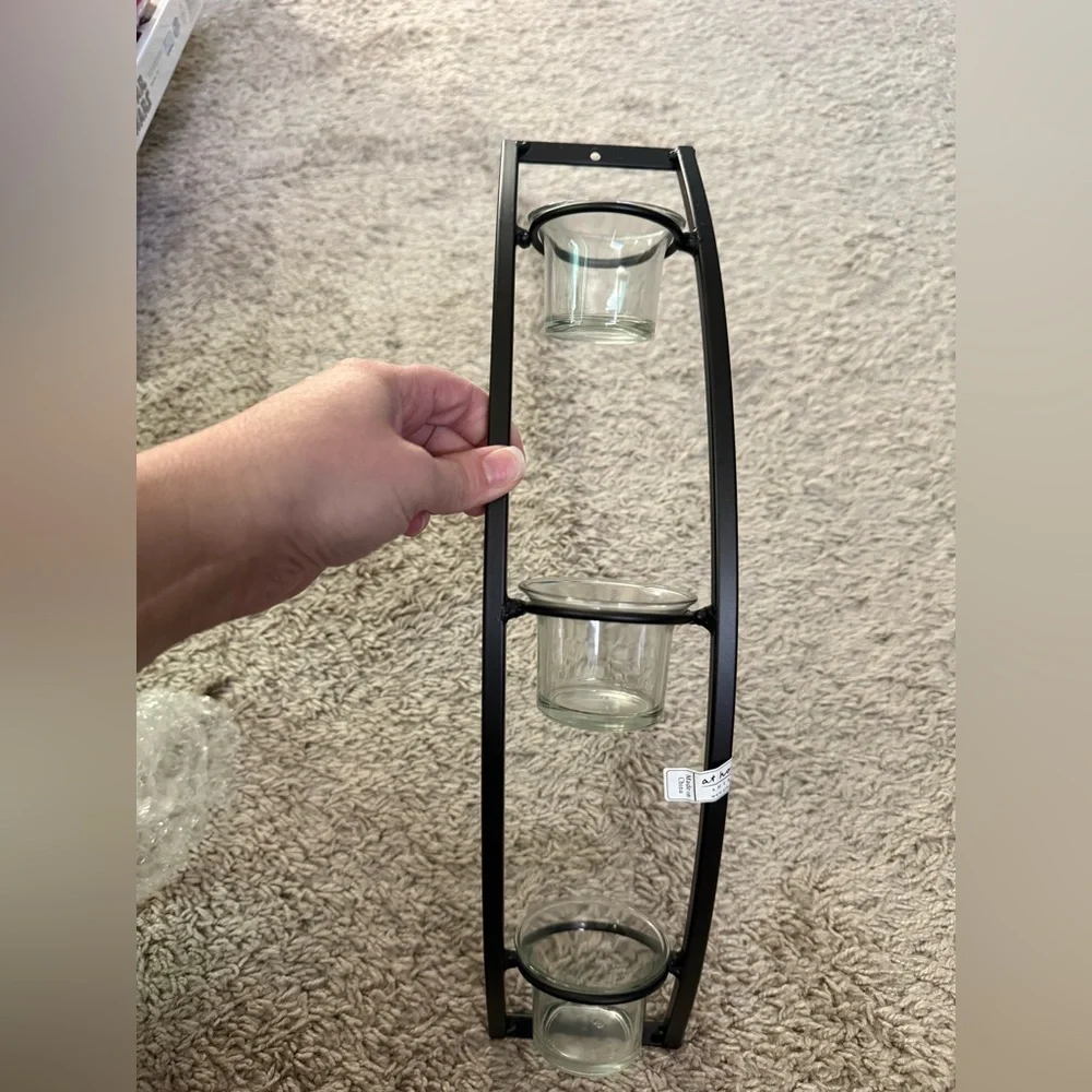 Metal Wall-Mounted Candle Holder — Black - pair of 2